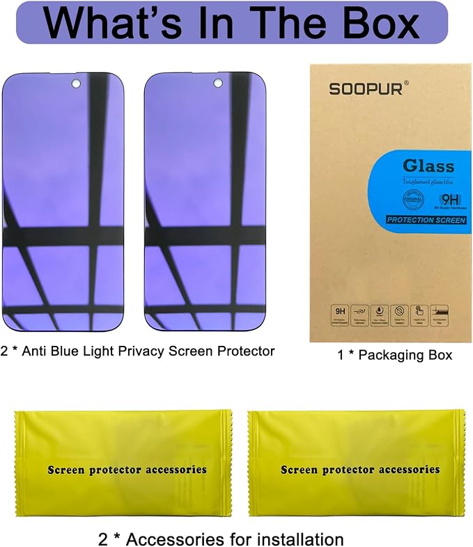 2 Pack Compatible with iPhone 12 Pro Max Privacy Screen Protector Anti-Spy Anti-Blue Light Eye Protection Tempered Glass Film Scratch Resistant Full Coverage Case Friendly