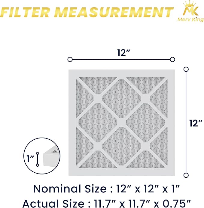 MervKing 12x12x1 Air Filter Actual Size: 11.7" x 11.7" x 0.75" MERV 8 MPR