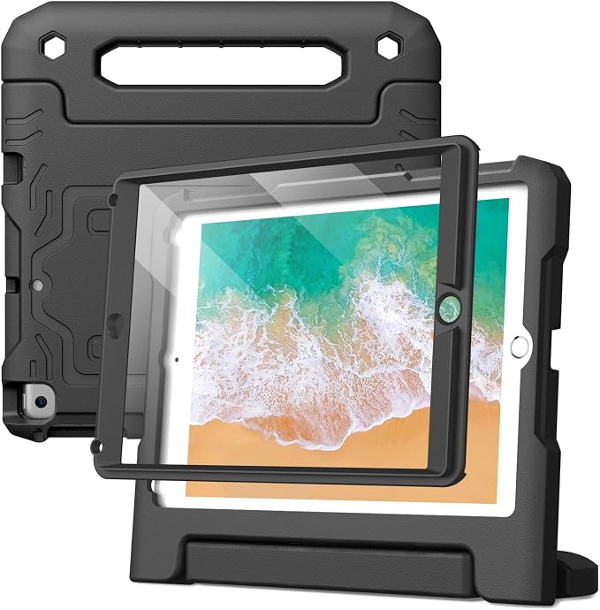 JETech Kids Case for iPad 6th/5th Gen 9.7 (2018/2017) Black | Built-in Screen Protector 360° Rotating Handle Stand Shockproof Full-Body Protection Kid-Friendly Design