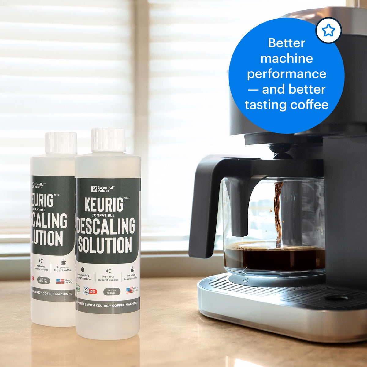 Essential Values Compatible with Keurig Descaling Solution - Specially Formulated for Keurig Descaler - Espresso Machine, Coffee Pot Cleaner - 12 Month Supply 2-Pack