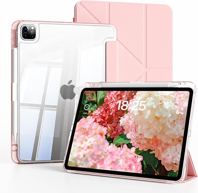 Clear Case for New iPad Pro 11 Inch Case M5/M4 2025/2024 (6th/5th Generation) Slim Shockproof TPU Cover with Pencil Holder Multi-Angle Stand &amp Auto Wake/Sleep (Black)