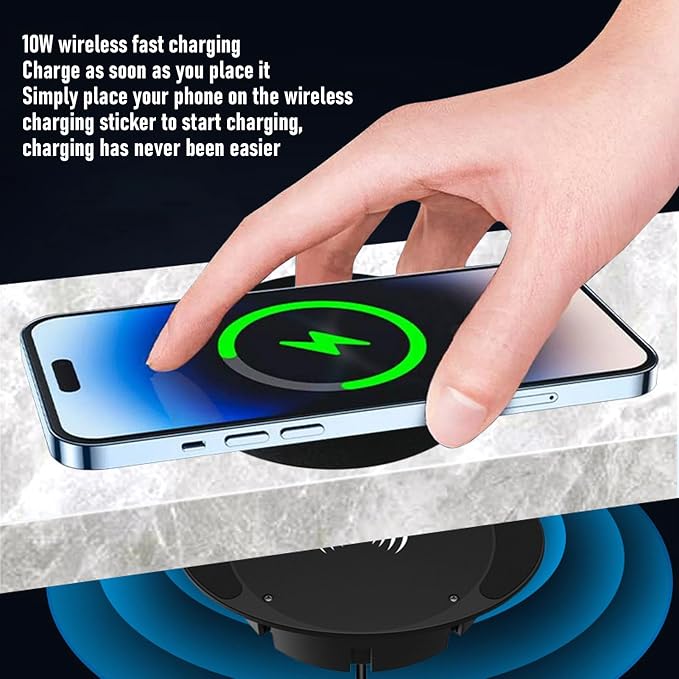 Concealed Wireless Charger Under Desk Wireless Charger 10W Fast Charging Countertop Phone with Automatically Adjusts Power Output for Table Nightstand Coffee Shops