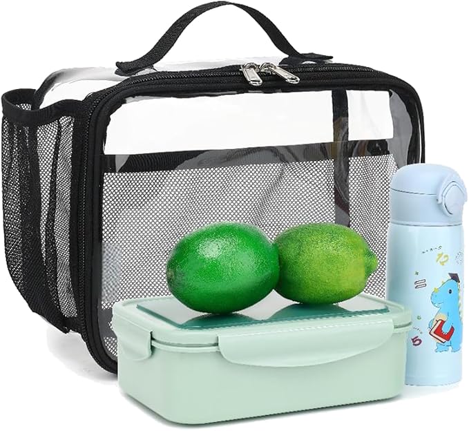 Insulated Lunch Box for School, Thermal Reusable Durable Freezable Lunch Bags for Kids Boys Girls Men Women - Small Soft Cooler Portable Lunch Tote Kit for Work Picnic Travel,Clear Black