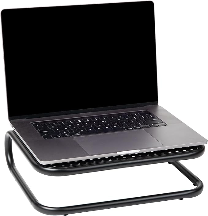 Mind Reader Monitor Stand, Ventilated Laptop Riser, Desktop Organizer, Metal, 14.25" L x 11" W x 4.25" H, Black | (Pack of 8)