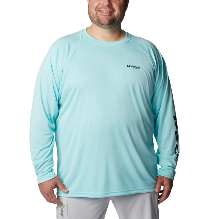 Columbia Men's PFG Terminal Tackle Long Sleeve Fishing Shirt, Gulf Stream/Black Logo, X-Small