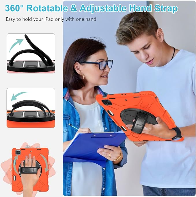 Case for iPad Pro 12.9 2022/2021/ 2020/2018: Cover for iPad Pro 12.9 6th/ 5th/ 4th/ 3rd Generation with Screen Protector- Stand- Pencil Holder- Handle- Shoulder Strap-Orange