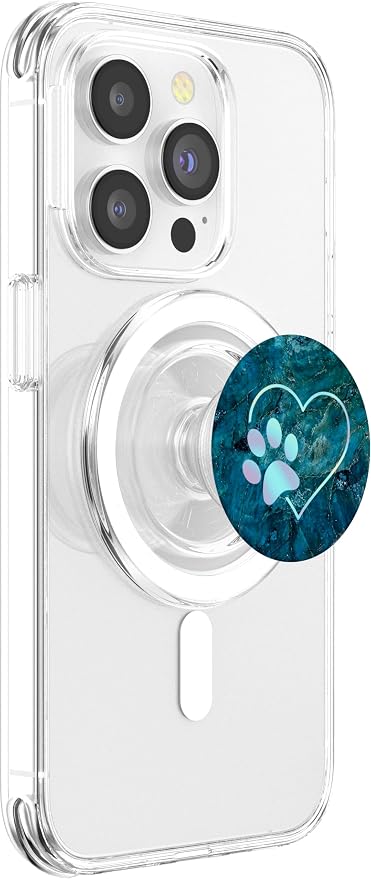 Rainbow Paw Print Heart Dog Cat Blue PopSockets Adhesive PopGrip