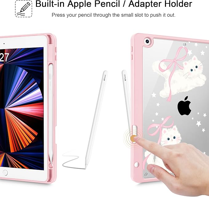 May Chen for iPad 9th Generation with Pencil Holder iPad 8th/7th Gen Case 10.2-inch [Penceil Holder] Trifold Stand Auto Wake/Sleep Clear TPU Protection Back Cover Ballet Shoes