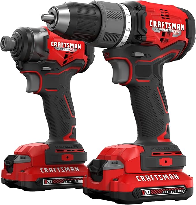 CRAFTSMAN V20 RP Cordless Drill and Impact Driver, Brushless Power Tool Combo Kit, 2 Batteries and Charger Included (CMCK211C2)