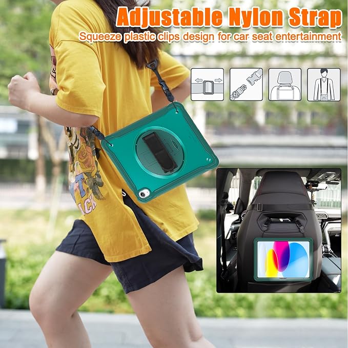 Case for iPad (A16) 11th/10th Generation 2025/2022 11/10.9 inch Rugged Shockproof Protective Cover with Screen Protector 360° Rotating Hand Strap&ampStand Pencil Holder Black