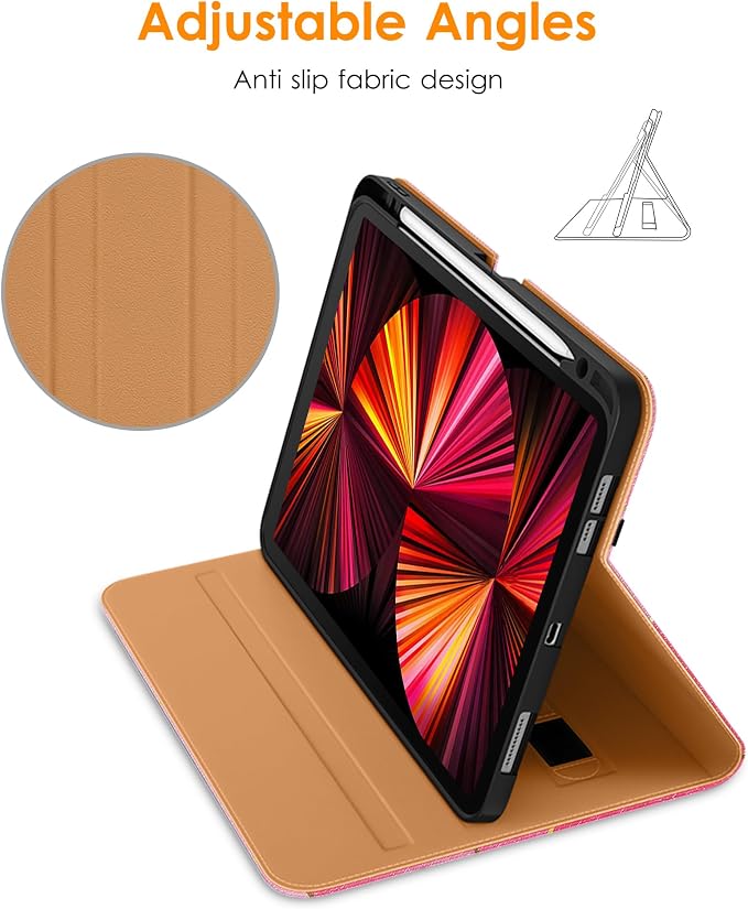 DTTO Case for iPad Pro 11 Inch 4th / 3rd / 2nd / 1st Generation 2022/2021/2020/2018Premium PU Leather Folio Stand Cover with Hand Strap Auto Wake/SleepMultiple Viewing Angles Black
