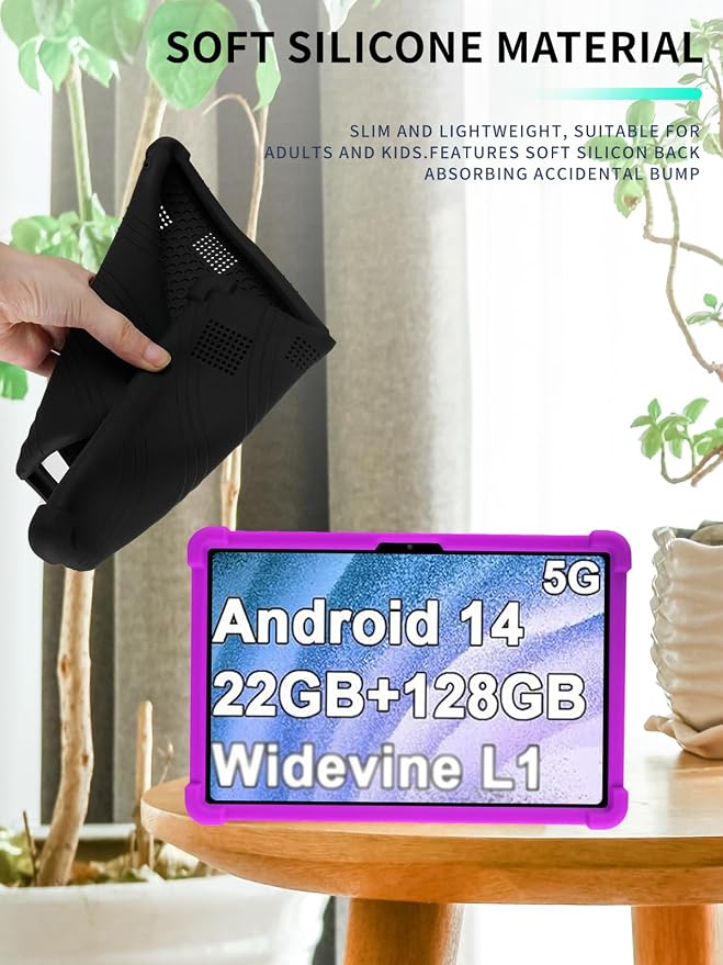 Case for Dghrti TAB30 2025 Android 14 Tablet 10.1 Inch，WUNIAK Shock Proof Lightweight Stand Rubber Shell Protective CoverKids Friendly Soft Silicone Adjustable Stand CoverBlack