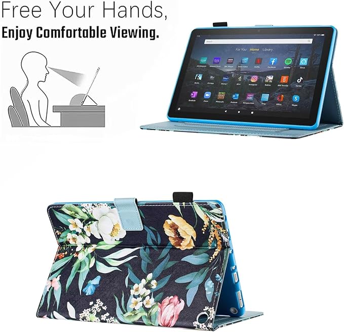 Case for Amazon Fire HD 8 &amp 8 Plus (12th/10th Generation 2024/2022/2020 Release) Pen Holder Premium PU Leather Stand Cover with Smart Auto Wake/Sleep Green Tress