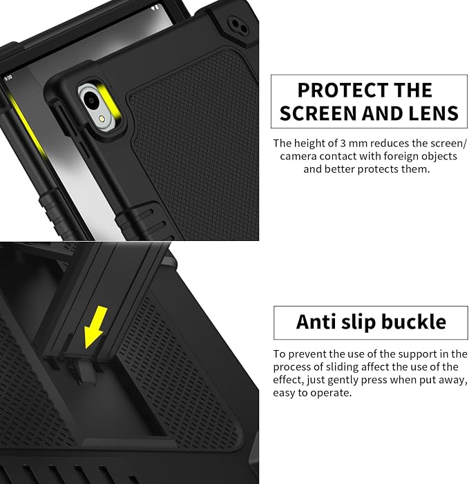 Compatible with Walmart Onn.11 Tablet Pro Case 2024 (Model:100146660) Silicone Hard Back Hybrid Cover Built in Kickstand Shoulder Strap Case for Onn 11 Tablet Pro 11 inch (Black)