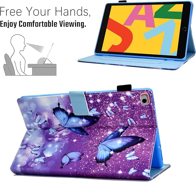 Compatible with iPad 9.7 inch Case/iPad Air 2 Case/iPad Air Case Funut Case for iPad 6th Generation 2018/iPad 5th Generation 2017 Premium Leather Smart Stand Wallet Protective CoverPurple Butterfly