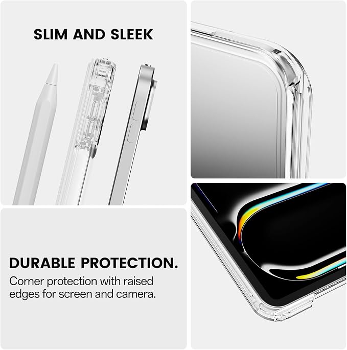 Case for iPad Pro 11 Inch Case (M5/M4) 2025/2024 Black | Pencil Holder 2 in 1 Detachable Trifold Sliding Cover Clear Hard Back Shell Supports Pencil Pro Charging