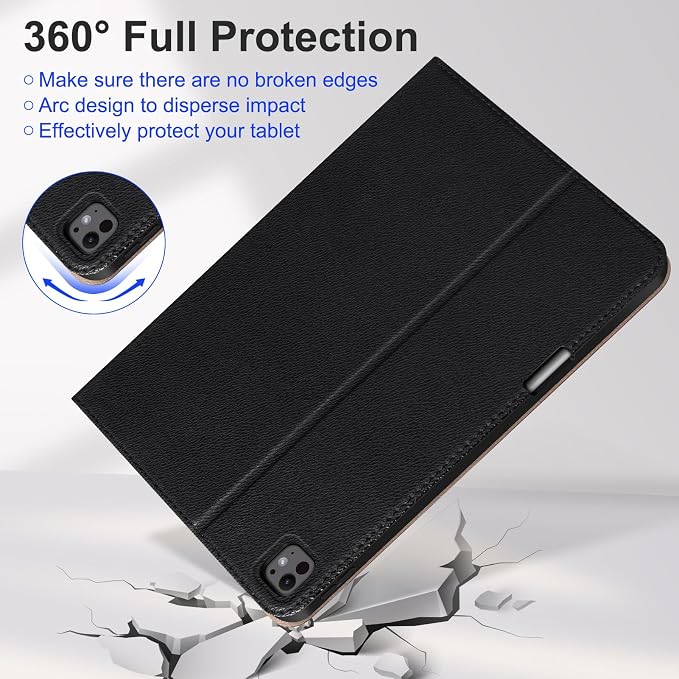 Case for iPad mini 7 (A17) ProiPad mini 7th/6th Gen (2024/2021) | Microfiber Leather Folio Cover with Adjustable Multi-angle StandAuto Sleep/WakeShockproof Protection CaseBlack