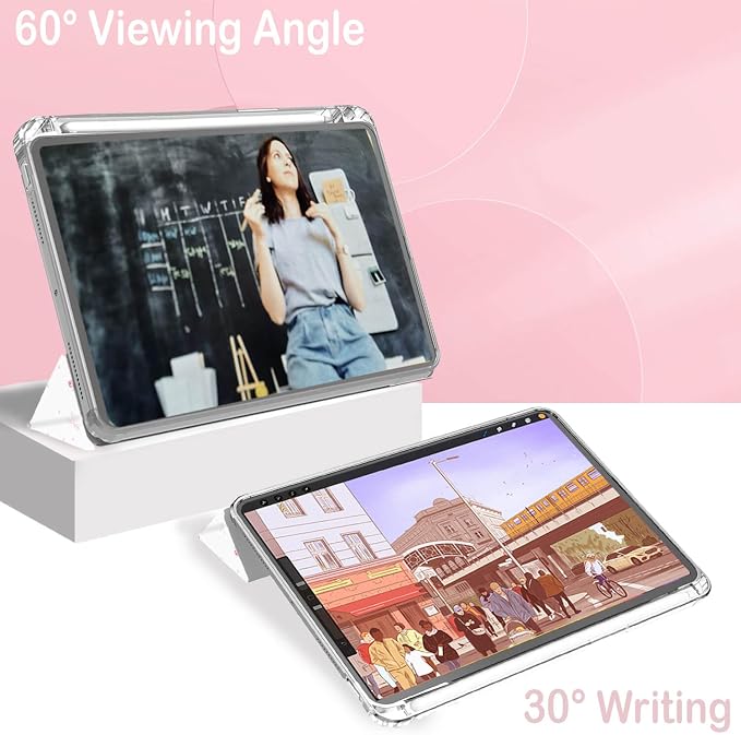 Feams Case for iPad mini 7 A17 Pro 2024/iPad Mini 6 2021 Slim Lightweight Trifold iPad mini 7 A17 Pro Case 8.3 Inch 2024 Clear Back Cover with Pencil Holder &amp Auto Sleep Blue Bow