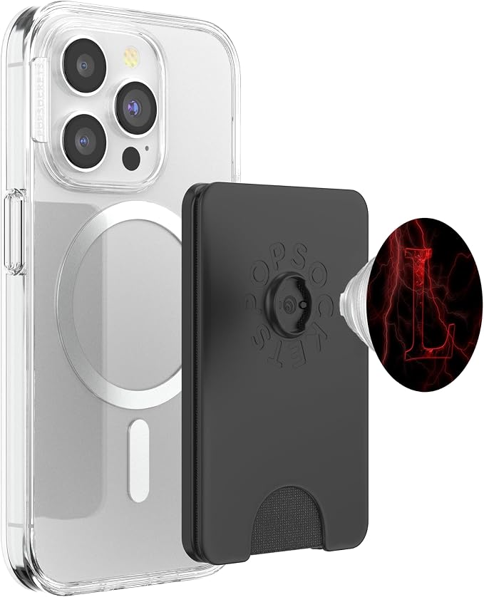 Red Lightning abstract Letter L Monogram on black PopSockets Adhesive PopGrip