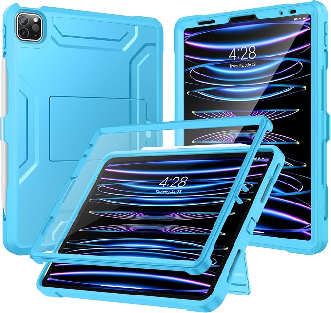 Soke Case for iPad Pro 11 Inch 2022/2021/2020/2018/iPad Air 5th/4th GenerationBuilt-in Screen Protector - Support 2nd Apple Pencil Charging - Heavy Duty Rugged Protective Kickstand Case - Black