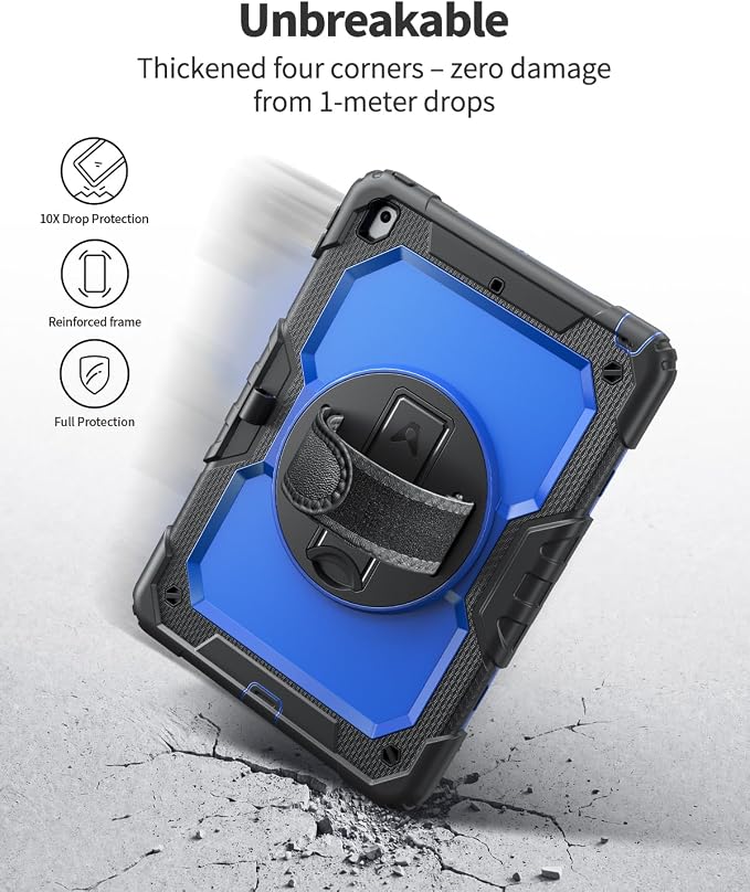 Ambison Case for iPad (A16) 11th/10th Generation 11''/10.9'' Black | Hand Strap 9H Tempered Glass Screen Protector Rotating Stand Shoulder Strap Heavy Duty Shockproof Pencil Holder