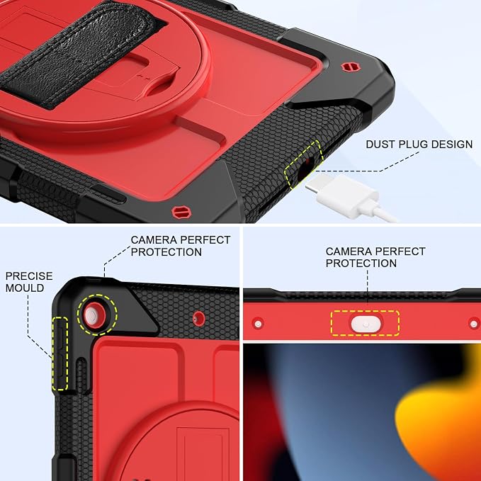 BMOUO for iPad 9th/8th/7th Generation Case 10.2 Black | Shockproof Rotating Stand Shoulder Hand Strap iPad 9th/8th/7th Generation Case with Pen Holder for iPad 10.2“ 2021/2020/2019