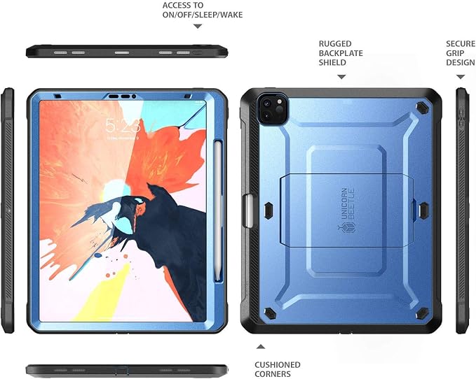 SUPCASE for iPad Pro 11 inch Case 2020 with Pencil Holder Blue | Built-in Screen Protector Built-in Stand Support Apple Pencil's Wireless Charge Heavy Duty Protection Unicorn Beetle Pro