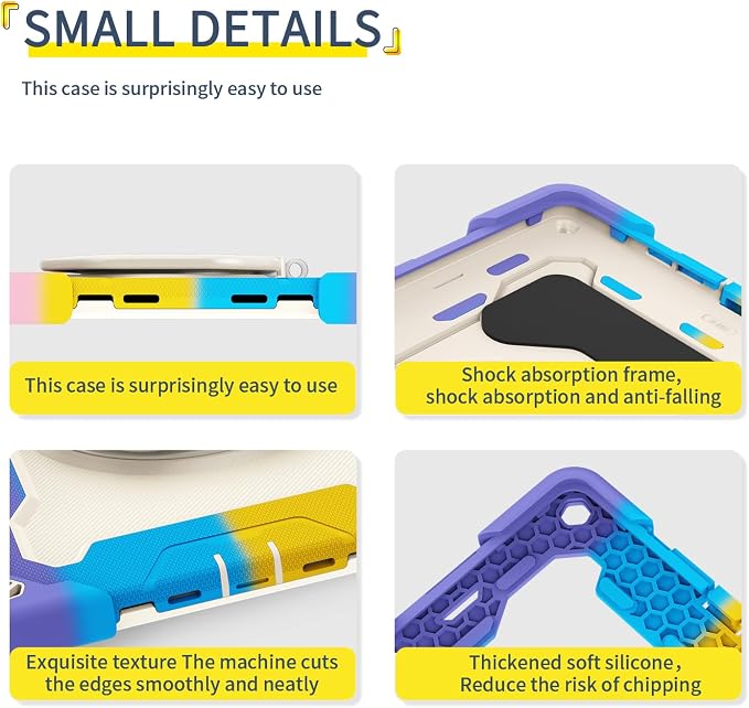Tablet Case for Honor Pad 9 12.1 Kids Rainbow Heavy Duty Silicone Shockproof Case with Pencil Holder Shoulder Strap Rotating Fold Kickstand Hand Strap