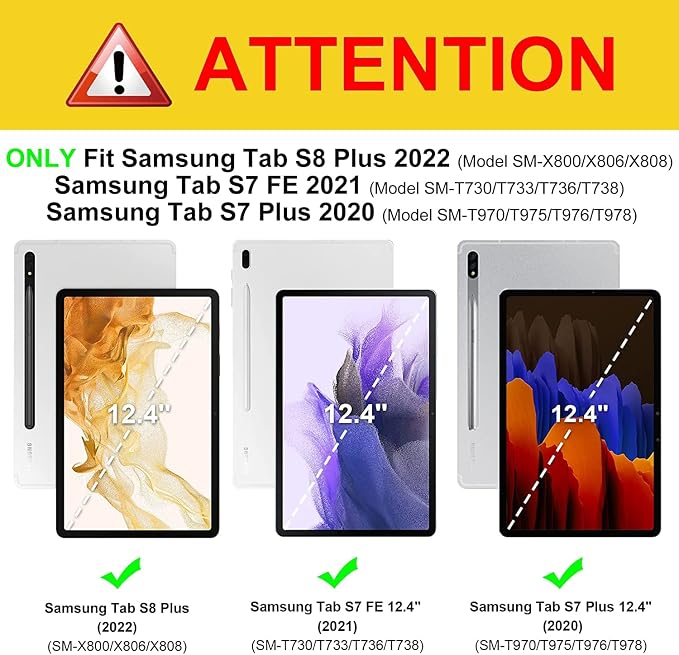 Case for Samsung Galaxy Tab S8 Plus 12.4 2022/S7 FE 2021/S7 Plus 2020 (SM-X800/X806/T730/T733/T736/T738/T970/T975/T976) Lightweight Tri-Fold Stand Thin Cover Auto Wake/Sleep Almond Blossom