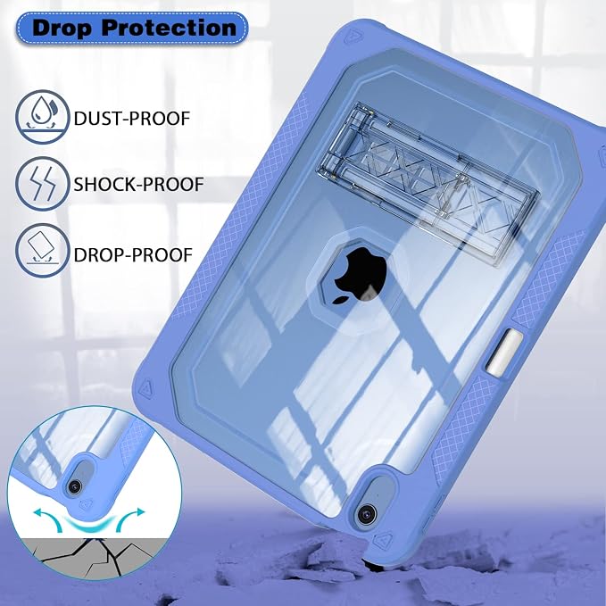 ZoneFoker Case for iPad 11-inch (A16) 2025 / iPad 10th Gen 10.9 inch 2022 Heavy Duty Shockproof Rugged Protective with Pencil Holder 11th / 10th Translucent Cover with Kickstand
