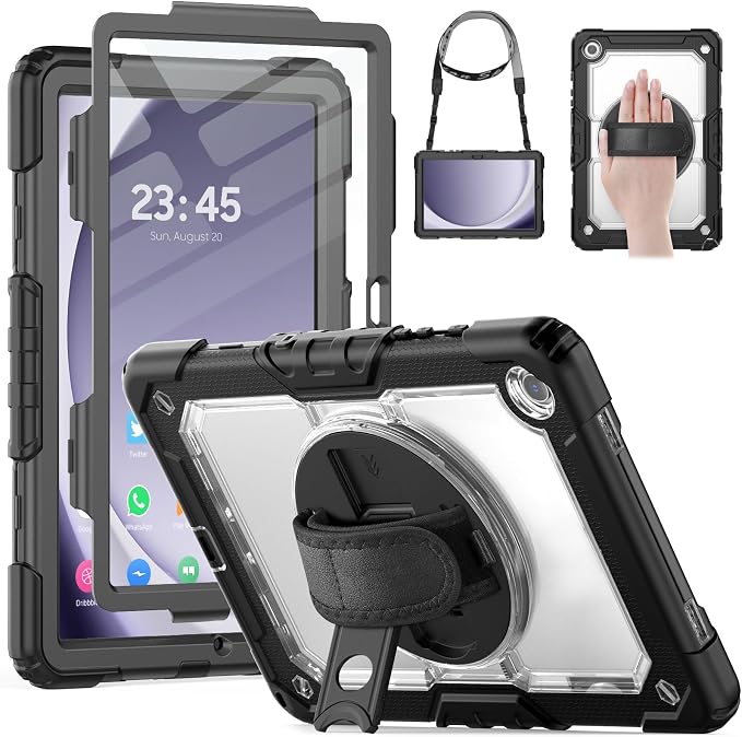 HXCASEAC Case for Samsung Galaxy Tab A9+ Plus 11 Inch Kids Protective with Screen Protector/Hand Strap/Pen Holder Sturdy Shockproof for Samsung A9 Plus Tablet Case SM-X210 SM-X216 SM-X218 - Clear