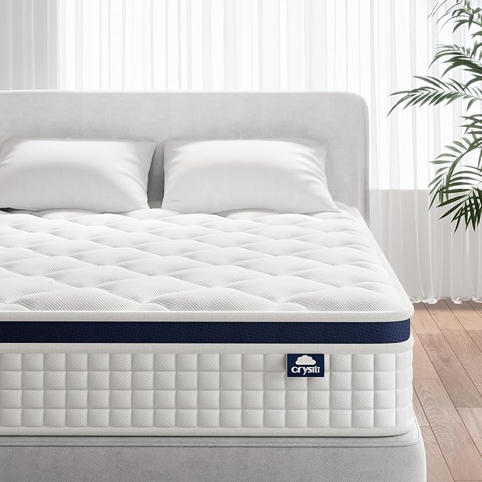 Crystli Queen Size Mattress Bed in A Box, 10 Inch Hybrid Mattress with Zero Pressure Foam, Innerspring for Pressure Relief, Motion Isolation, Medium Firm, CertiPUR-US Certified