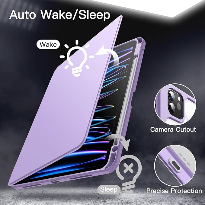 JETech Rotating Case Cover for iPad Pro 11 4/3 Black | For 2022/2021 Model 360° Rotation Stand Clear Back Design Auto Wake/Sleep Pencil Holder Full Protection