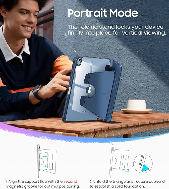 Fintie Case for iPad Air 11-inch &amp iPad Air 5th/4th Generation 10.9-inch | Portrait &amp Landscape Viewing Magnetic Stand Clear Hard PC Back Cover Pencil Holder Auto Wake/Sleep Blue