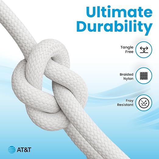 AT&ampT USB-A to USB-C Cable 6ft Braided Nylon – 60W Fast Charging USB-IF Certified 480Mbps Data Transfer – Compatible with iPhone 15/16 Galaxy Pixel Tablets &amp More – Black