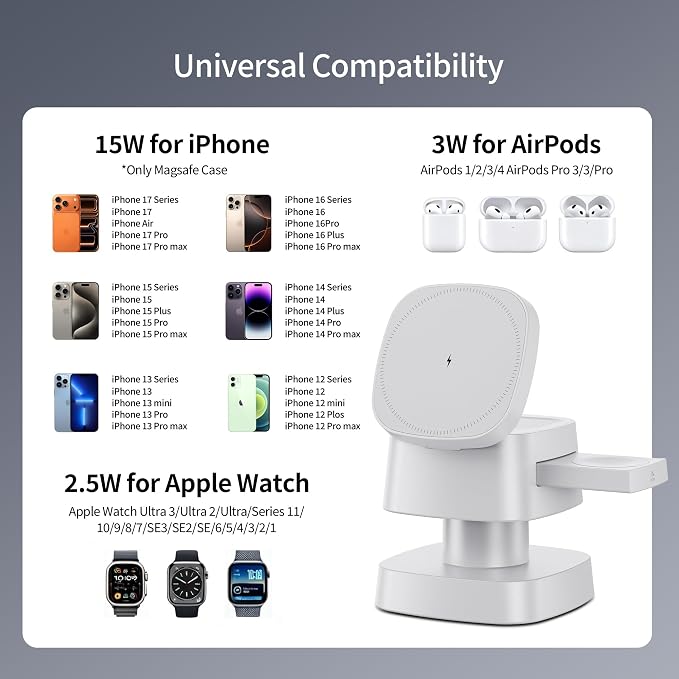4 in 1 Magnetic Wireless Charging Station15W Fast Charging with Night Light for MagSafe Charger Stand3 in 1 Wireless Charger for iPhone 17/16/15/14/13 Pro MaxApple Watch &amp AirPodsSand Gold