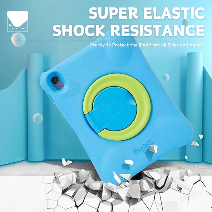 Kids Case for iPad Shockproof Cover for 11-inch iPad Air M4 (2026) / M3 (2025) / M2 (2024) 11” Lightweight Full Body Protective Case with Foldable Handle/Stand (Blue+Green)