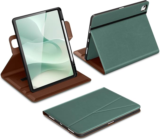 DTTO for iPad Air 13 Inch Case M4 / M3 / M2 (2026/2025/2024) 360 Degree Rotating Premium Leather Folio Stand Cover with Pencil Holder Brown