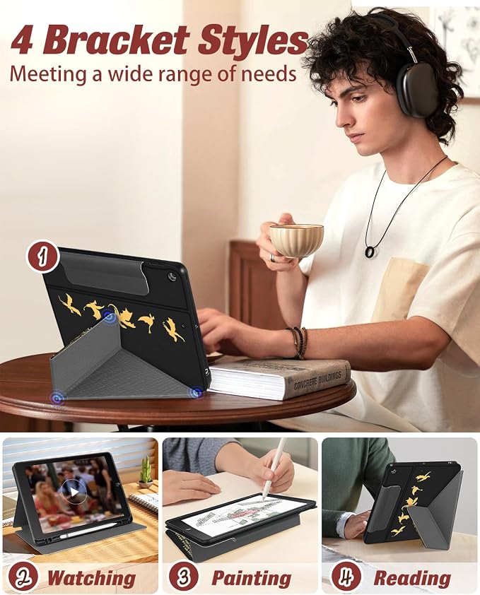for iPad 9th/8th/7th Generation 10.2 Inch Case with Pen Holder for Boys Girls Women Men Cute Cartoon Anime Cool Funny Protector Stand Tablet Cover for Apple i Pad 7/8/9 Book Cat