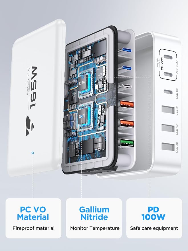 USB C Fast Charger 100W GaN 6 Port USB C Fast Charging Station Hub Block Cube QC USB A and PD USB C Wall Charger Power Multiple USB Charger Plug for iPhone 17 16 15 14 13 12 Pro Max iPad Samsung