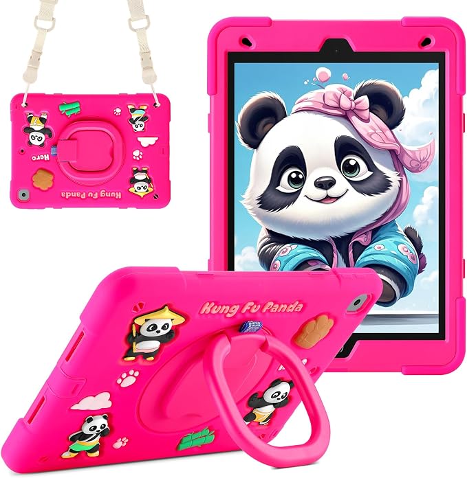 Case for iPad A16 11th Generation 11 Inch 2025 iPad 10th Generation 10.9 Inch 2022 Silicone 3D Panda Design Kids Case Heavy Duty Protection with Kickstand/Pencil Holder/Strap