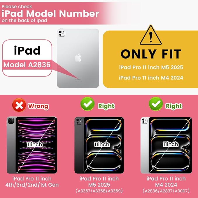 Case Compatible with iPad Pro 11 inch M5 2025 6th Generation / M4 2024 5th Generation Shockproof Hybrid Slim Stand Cover with Clear Back Shell &amp Pencil Holder Auto Wake/Sleep Black