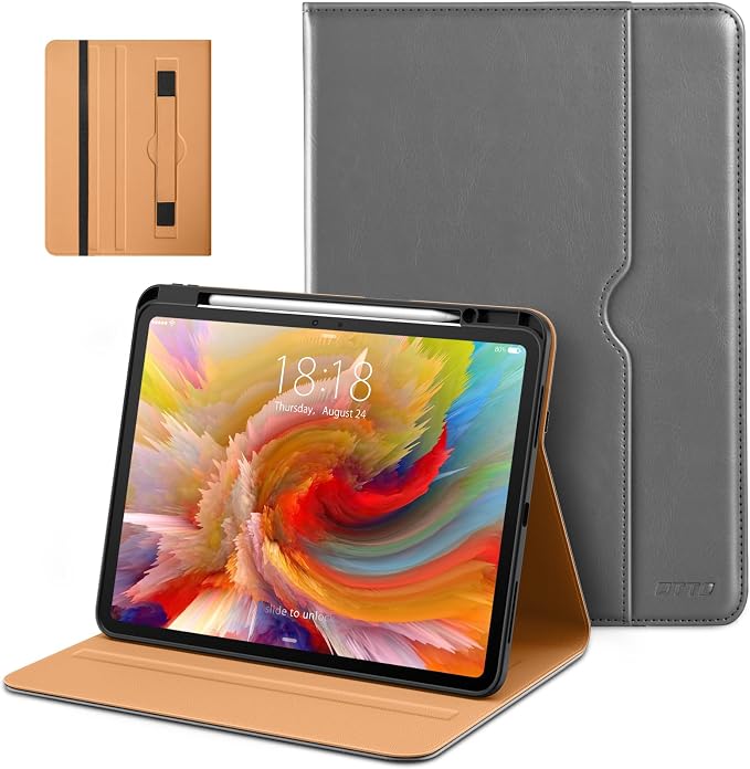 DTTO for iPad Pro 13 Inch Case (M5) 2025 / (M4) 2024 Brown | Premium Leather Business Cover with Pencil Holder Hand Strap &amp Pocket Corner Protection Auto Sleep/Wake Multiple Angles