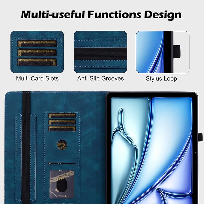 ALILANG Case for Samsung Galaxy Tab A 9.7 inch 2015 Case Model (SM-T550/T555/SM-P550/P555) Multi-Angle Viewing Protective Tablet Cover with Folding Stand &amp Pencil Holder -Blue