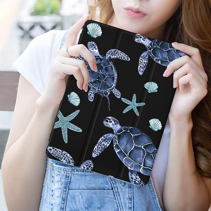 JOYLAND Blue Turtle for iPad Air 11 Inch M3(2025)/M2 (2024)Air 5th/4th Generation Case 2022/2020 10.9 Inch with Pencil Holder-Trifold Stand Protective Cover with Soft TPU BackBlack