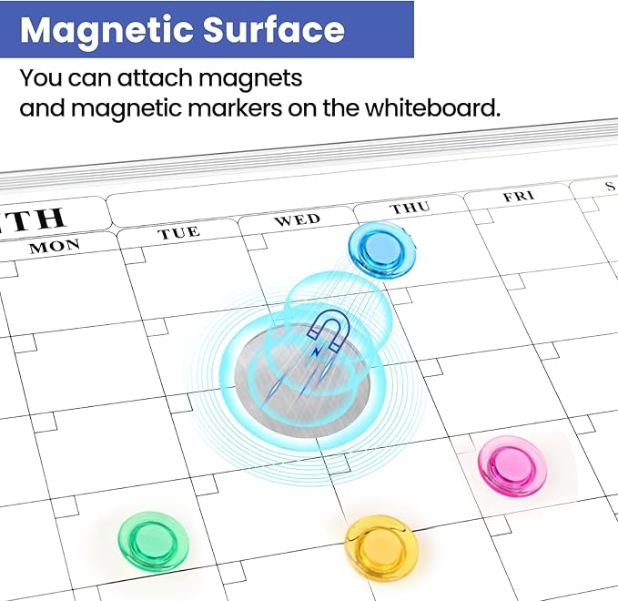 Monthly Whiteboard Calendar for Wall, Small 16" x 12" Dry Erase Board with Plastic Frame, Hanging Dry Erase Calendar with 3 Mini Sticky Notes for Kitchen Planner, Memo, Home and Office