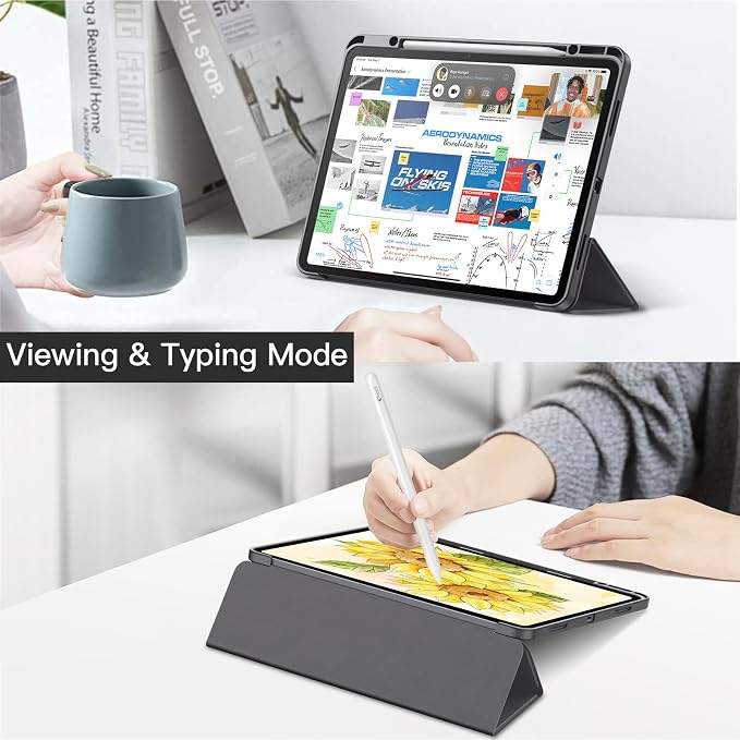 JETech Case for iPad Air 13-Inch M4/M3/M2 (2026/2025/2024) with Pencil Holder Clear Transparent Back Shell Slim Stand Shockproof Tablet Cover Auto Wake/Sleep (Black)