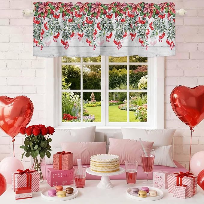 Poinsettia Berry Valance Curtains