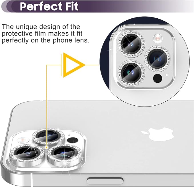 Suoman for iPhone 14 Pro Max / 14 Pro Camera Lens Protector [Diamonds Bling] 9H Tempered Glass Full Coverage Metal Protective Cover - Diamond Black