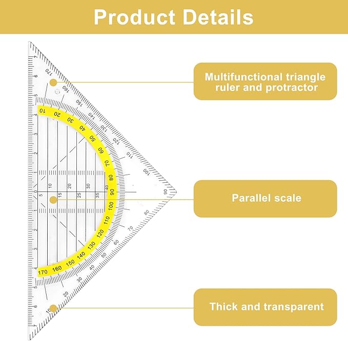 10 Pcs Multifunctional Triangle Ruler Set, Transparent Plastic Geometry Rulers with Protractor, Set Squares, and Drafting Tools for Architects, Designers, Engineers, Students, and Art Drawing